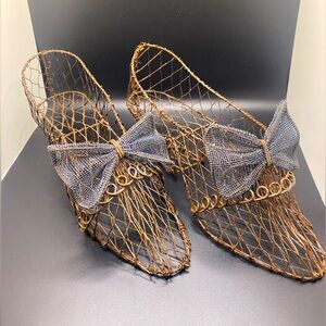 Antique French Wire Art Shoe Sculptures Pair